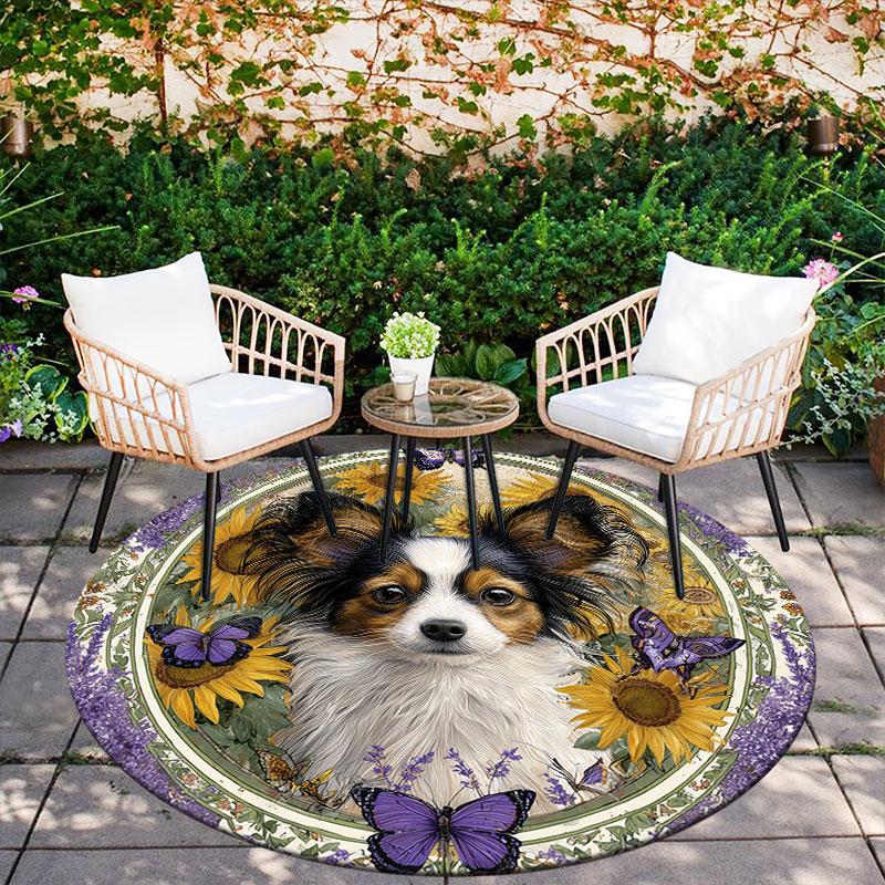 Butterfly Dog Pattern Round rug,Carpet Rug for Living Room Bedroom Playroom ,Non-slip Floor Mat,Holiday Gifts and Birthday Gifts.