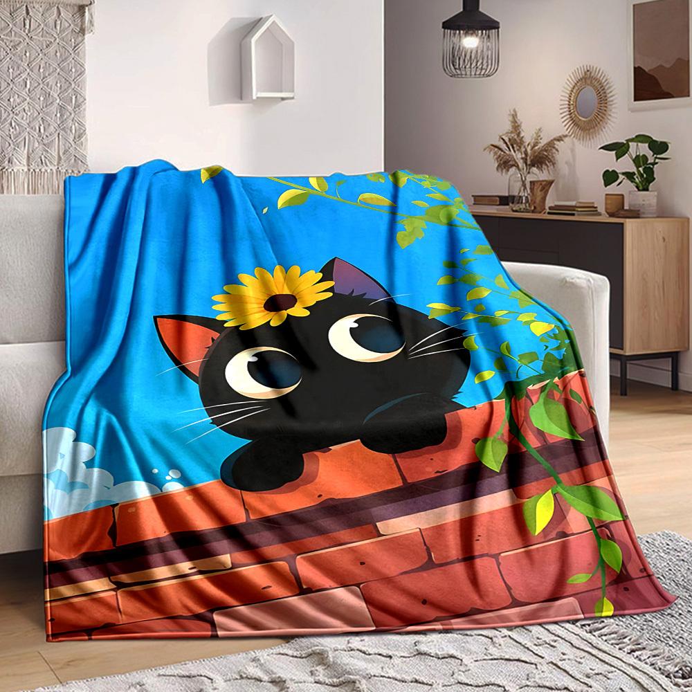 1pc Cat Flower Lightweight Flannel Blanket, Comfortable and Warm Blanket, for Office and Camping Sofa Bed003