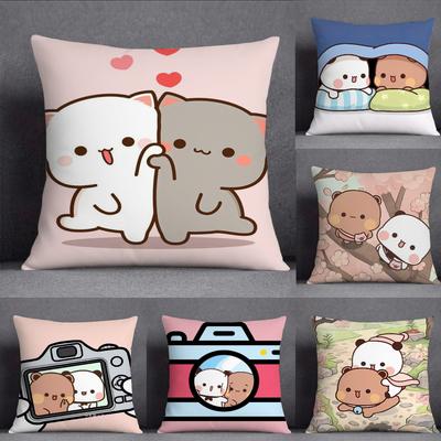 Panda Bubu And Doodle Print Couple Cartoon Series Pillow Case Square Pillowcase Double-Sided Printing Short Plush Sofa