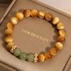 Vintage Gold Plated Tiger's Eye & Green Jade Beaded Bracelet for Women, Mixed Material Elegant Charm Wrist Jewelry Gift