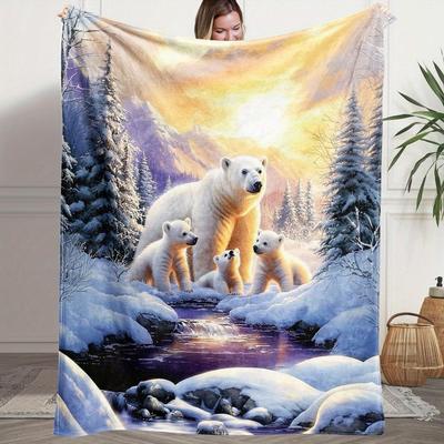 Arktischer Bärenfamilien-Muster Flanell-Decke - Ganzjahres-Weiche Tagesdecke, Geeignet für Betten, Sofas, Camping - Maschinenwaschbar Geschenk