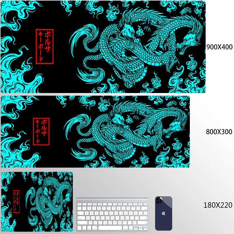 Red Dragon Mousepad Gamer Mouse Pad Light Gaming Room Accessories Desk Mat Japan Art Nonslip Keyboard Mats Company Xxl Mausepad