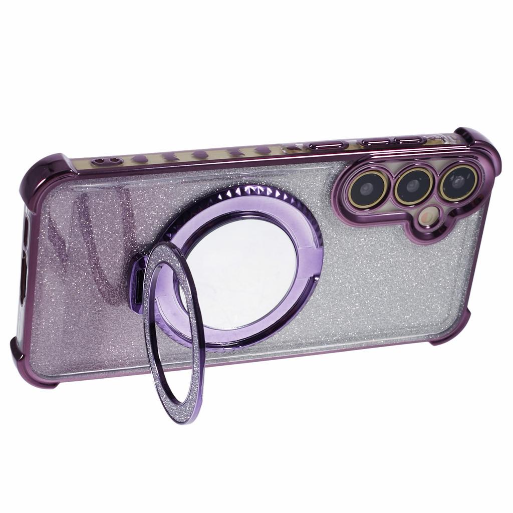 For Samsung Galaxy S24 Case TPU Glitter Phone Cover with Kickstand and Mirror