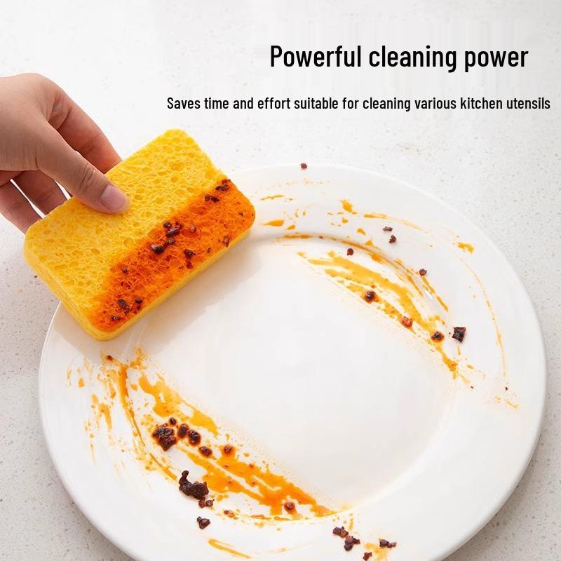 Natural Wood Pulp Sponge Double-Sided Scouring Pad - Magic Decontamination Dishwashing Brush