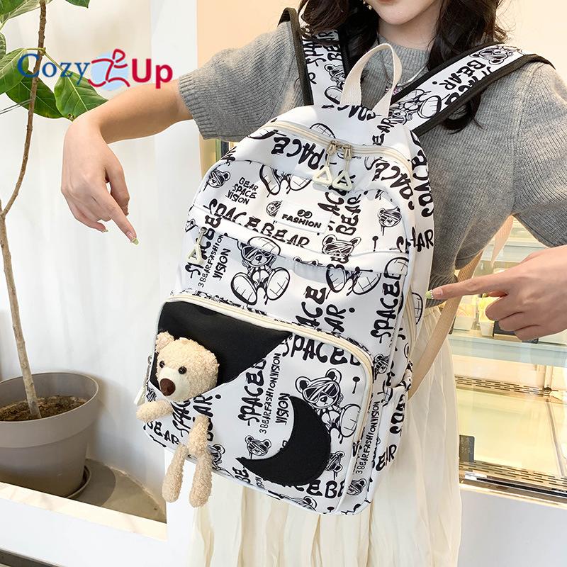 Милый медведь мультфильм ученик начальной школы школьный женский легкий нейлоновый рюкзак — фото 3