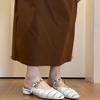 Beige Brown Genuine Leather Chunky Heel Closed-Toe Slip-On Mules