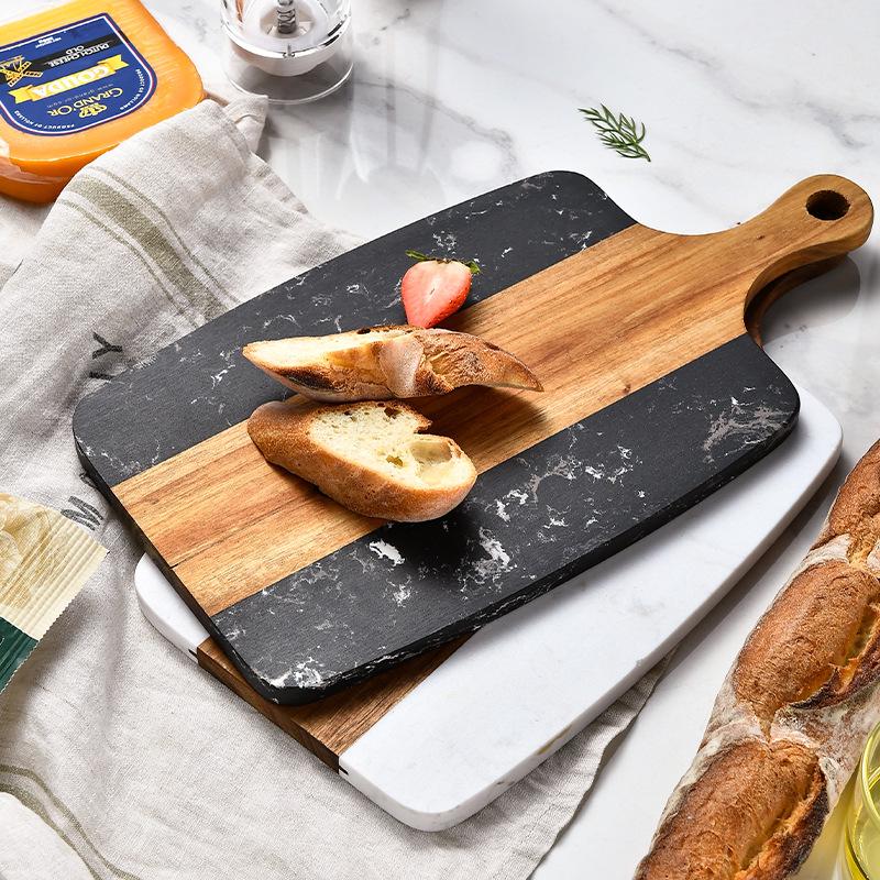 Two-Tone Marble & Acacia Wood Cutting Board for Vegetables, Cheese, and Kitchen Use