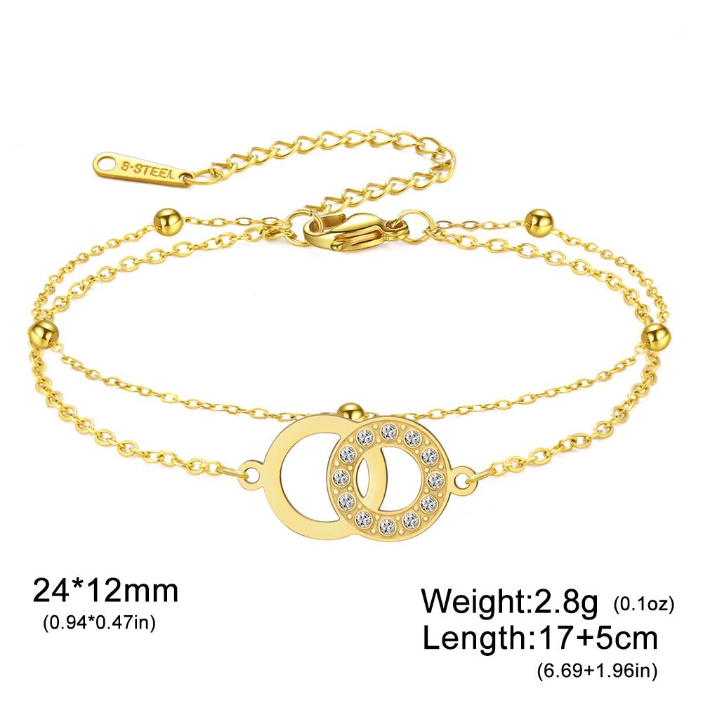 Cazador Geometric Double Circles Charm Bracelets Stainless Steel Jewelry Clear Zircon Women's Hand Bracelet Birthday Gift 2026