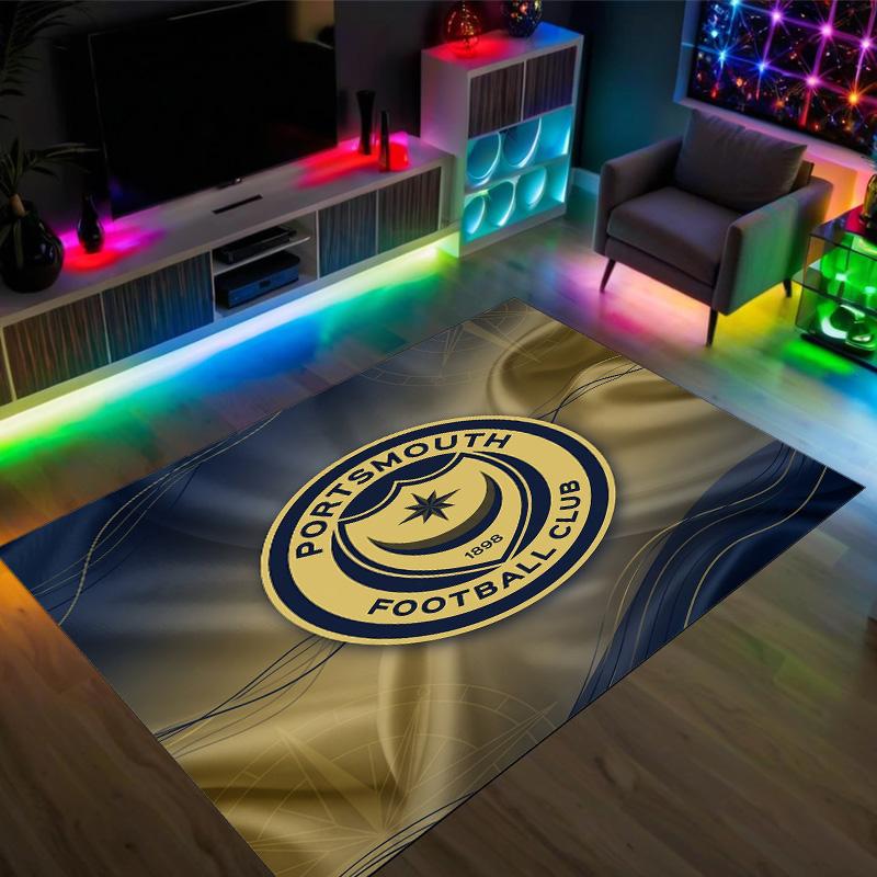 Portsmouth FC Design Kristall-Samt-Teppich Gemütlich Nicht?Rutschfester Teppich mit Aufdruck für Schlafzimmer Wohnzimmer Eingang