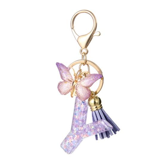 Purple Series Keychain Pendant Sequins Star Initial Letter Key Chain