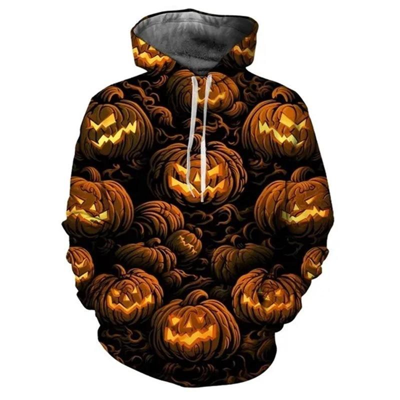 Autumn Lantern Pumpkin Pattern 3D Printed Hoodies Fashionable Casual Sports Long Sleeved Men's Hooded Sweatshirts