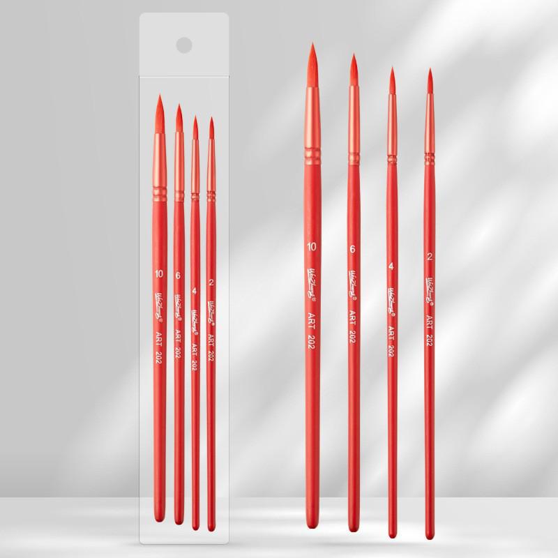 Foreign Trade Nylon Painting Brush Set - 10 Pieces, Red & Blue Handles, Flat Gouache & Oil Brushes