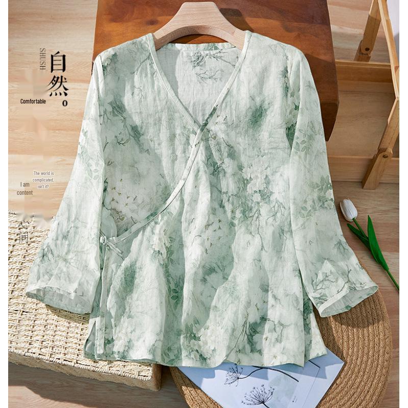 2026 Summer High-End Women s Pure Ramie Chinese Style Loose Cotton Linen Shirt M