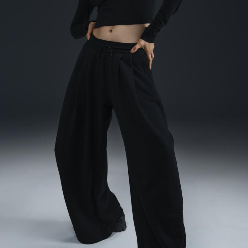 Nike Sportsklærkolleksjon Myk Komfortabel Middels Høyde Løse Vide Ben Fritidsbukser Dame Underdeler Svart Seil-Hvit HF9546-010