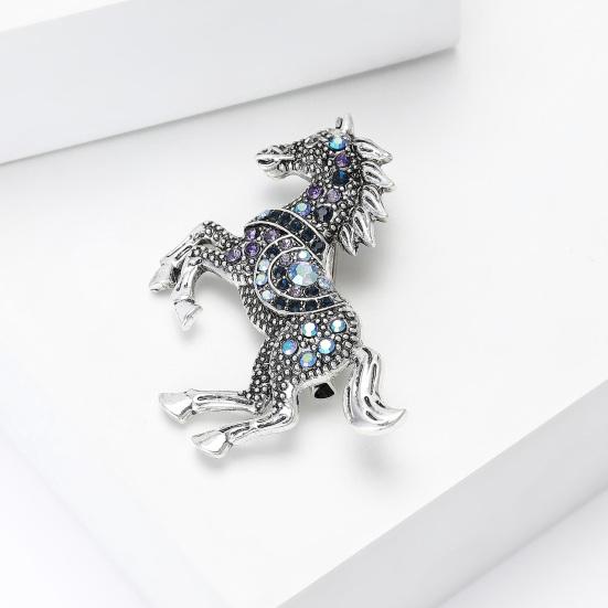Vintage Rhinestone Horse Brooch Alloy Running Horse Lapel Pin Sweater Cardigan Coat Business Suit Decoration Men Women Clothing Accessories