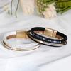 Bracciale Boemo Multistrato in Pelle con Perline Fatto a Mano con Perline Metalliche Chiusura Magnetica Bracciale Rigido per Donna