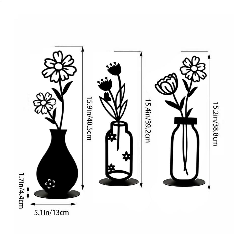 Vase Set 3 Pieces Modern Aesthetic Metal Art Statue Wall Art Table Vase Home Decor for Bedroom Living Room Kitchen Farmhouse