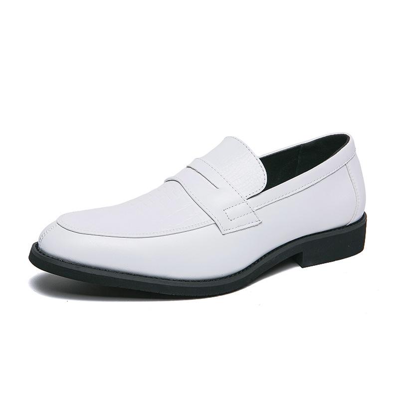 Men's European & American Large Size Color Block Slip-On White Leather Loafers, Korean Style Casual Shoes
