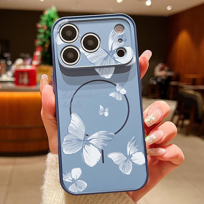 Butterfly Bowknots Pattern Case For iPhone 17 Pro Max Funda iPhone 16 15 14 13 Pro Max Magnetic For Magsafe Hybrid Slim Matte Cover