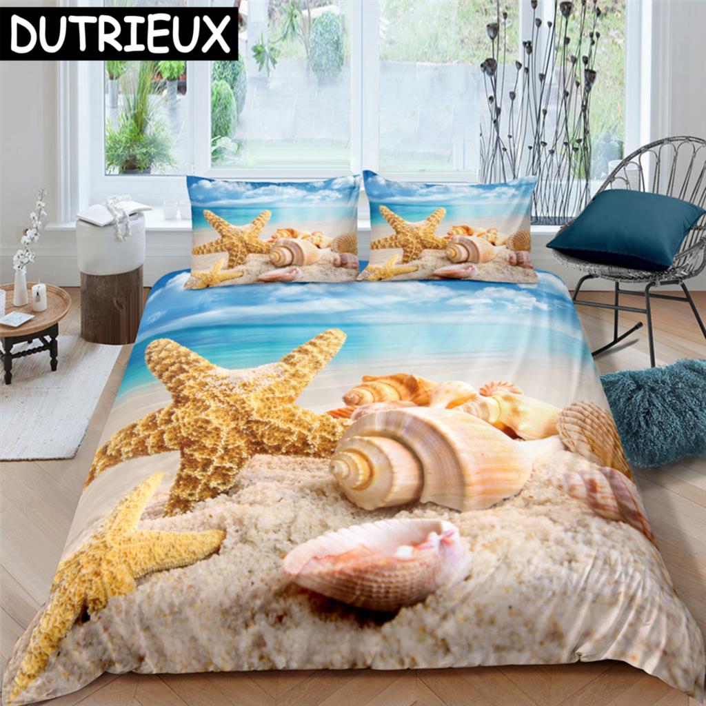 Seaside Beach 3D Duvet Cover Bedding Set Comforter Linen Pillowcases Quilt Cover Home Decor Single Double Twin King Queen