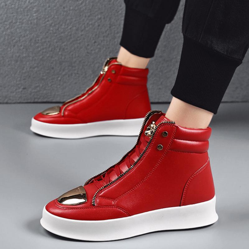 Sneakers da Uomo Scarpe Casual Alte Scarpe con Zeppa Leopardate in Pelle Moda Hip Hop Stivaletti alla Caviglia da Uomo con Cerniera di Design Stivali da Uomo