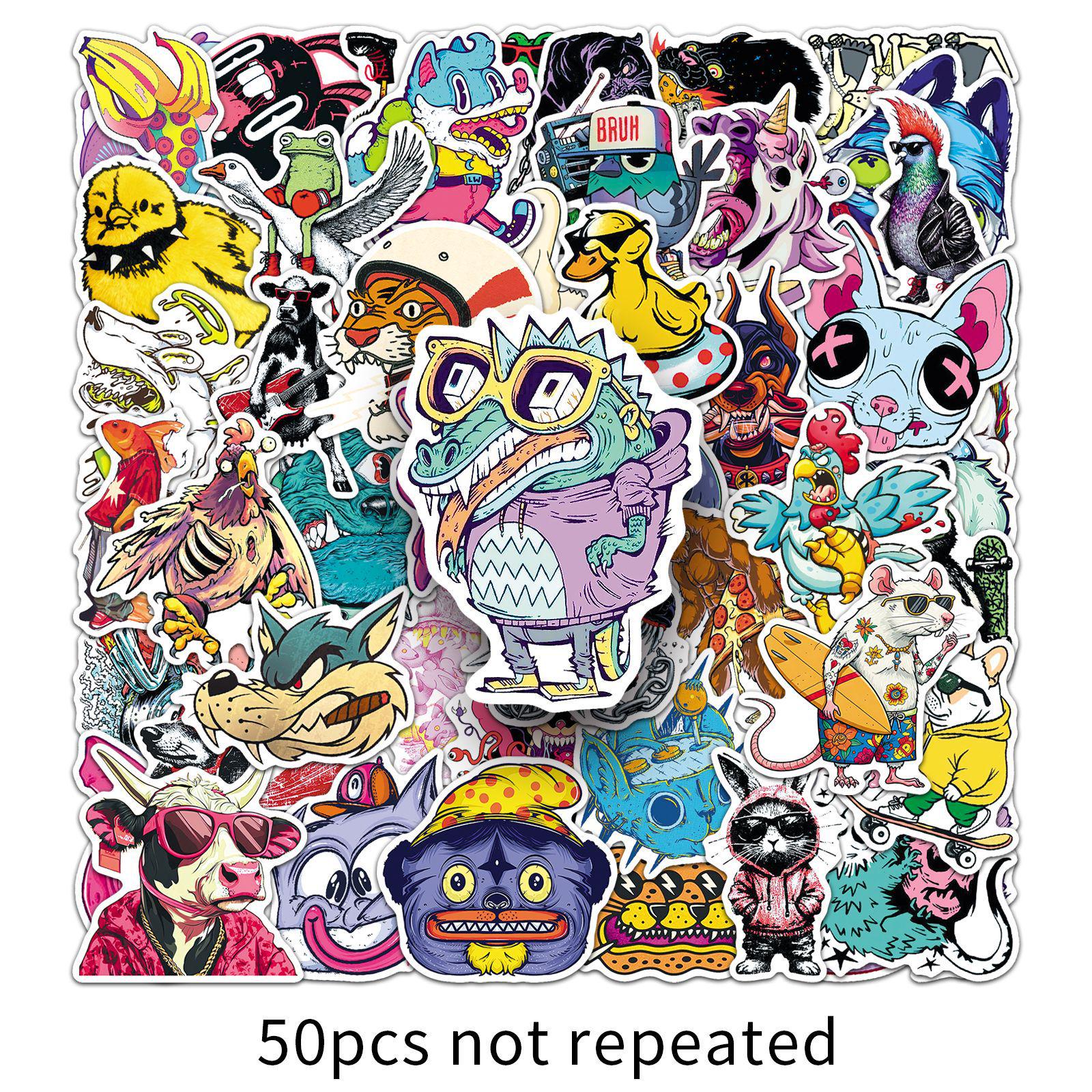 50 Sheets Trendy Animal Cartoon Stickers for Phone Cases, Backpacks, and More