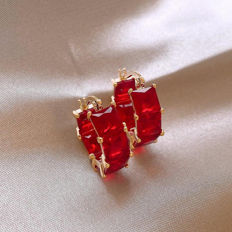 Luxus Rote Farbe Zirkon Quadratische Creolen Für Frauen Exquisite Glänzende Kristall Persönlichkeit Ohrring Hochzeit Zirkon Geschenk 2024 Neu