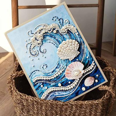 DIY Wave Pearl Art Painting for Home Wall Decor Pearl Gem Paintings Picture Arts Craft for Adults/Beginners Gift Idea Home Decor Without Frame
