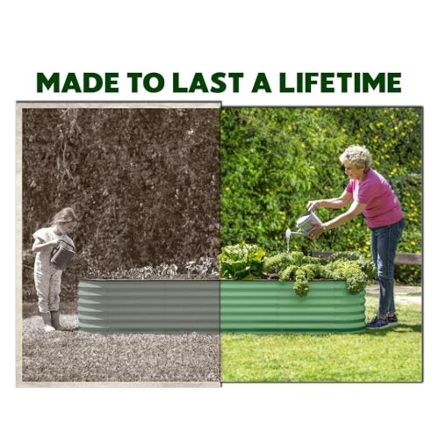 Letto Rialzato da Giardino 9 in 1 in Acciaio Zincato 8×2×1.5 piedi Fioriera Modulare per Giardinaggio Verdure Fiori 18 Alto Metallo Rialzato Gard