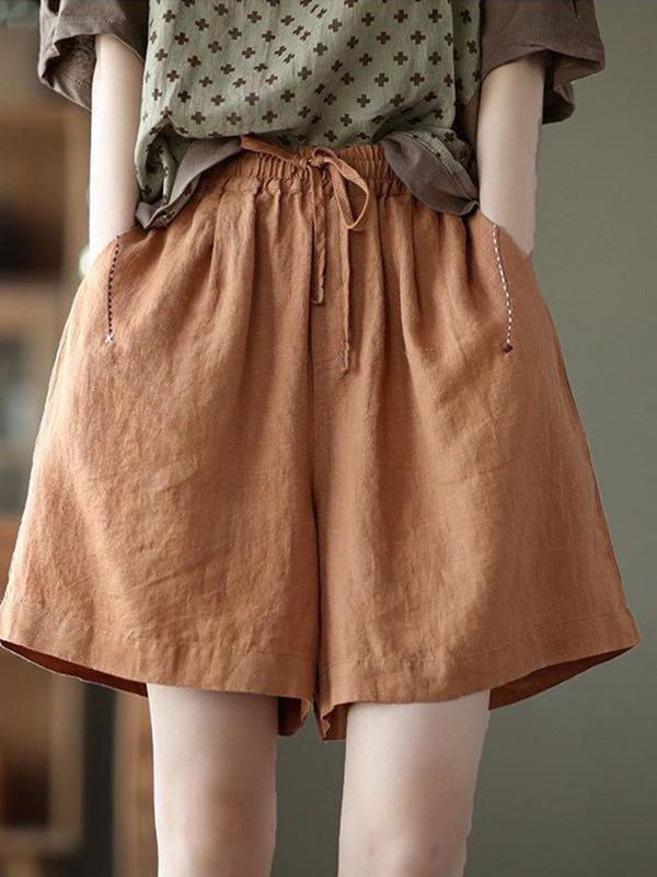 Women's Cotton Casual Elastic Waist Wide-Leg Cargo Shorts