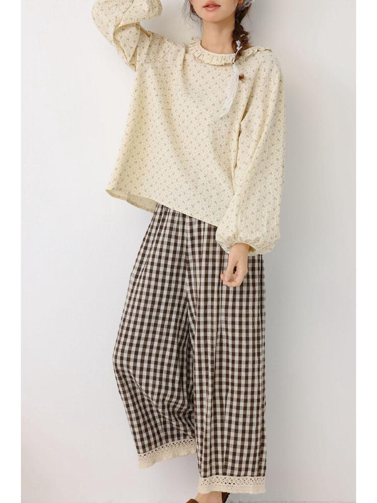 Spring/Summer 2026 Mori Girl Floral Batwing Lace Doll Shirt for Women