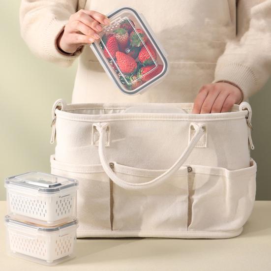 4-In-1 Fruit Vegetable Storage Container with Removable Filter Leak-Proof Airtight PP Storage Box for Washing Draining Stackable Food Organizer