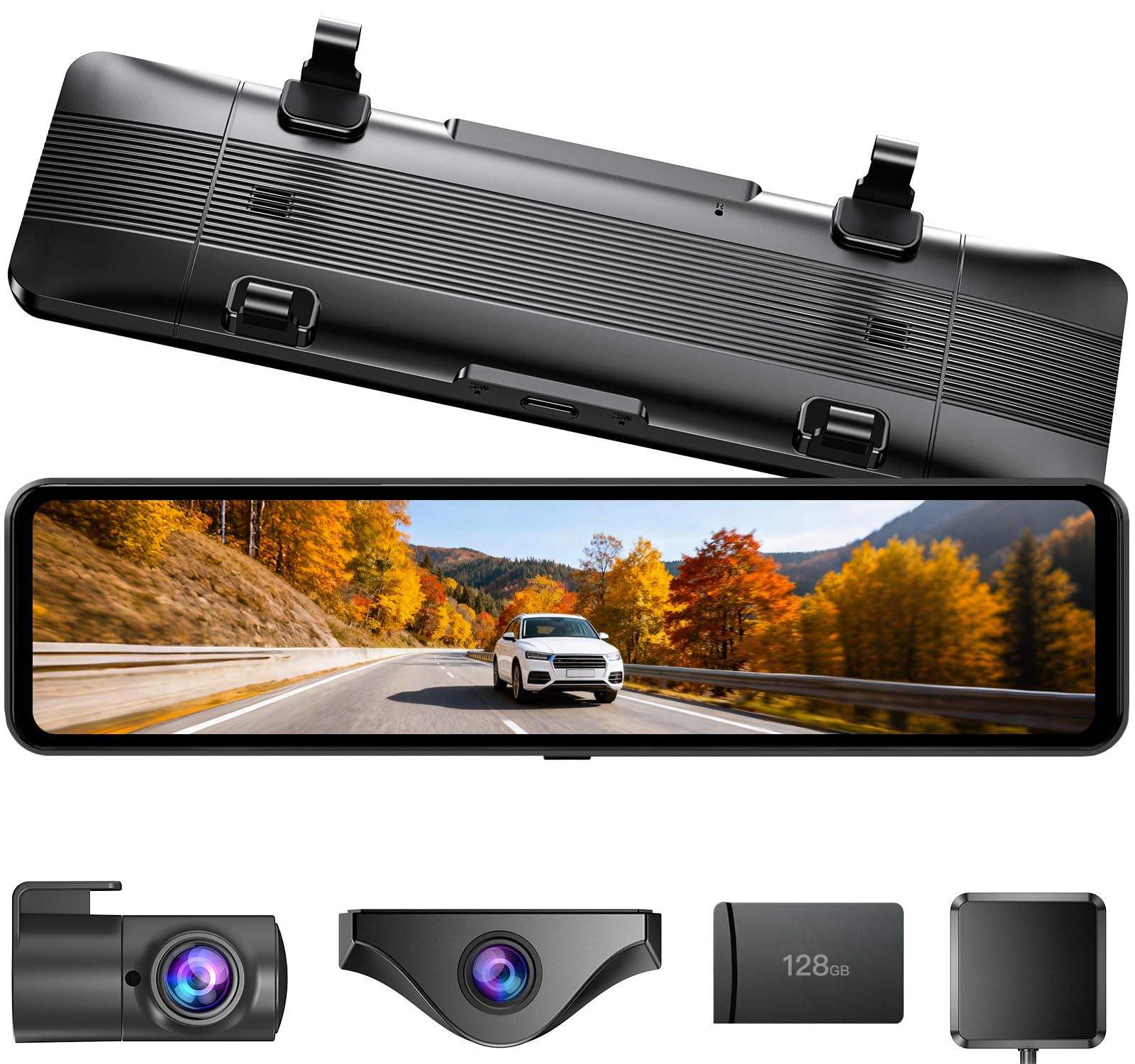 

OKYES Видеорегистратор с раздельными камерами 4K Задняя отдельная с зумом Карта памяти 128 ГБ Передняя и задняя Супер ночная мощность Вращение передней камеры Регулируемое раздельное изображение