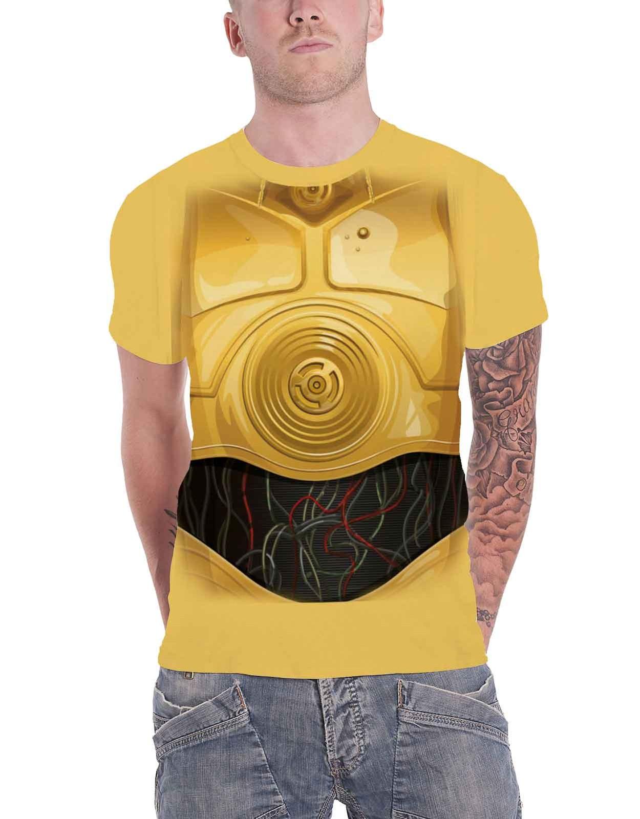 Star Wars T Shirt C-3PO Droid Chest costume new Official Mens Yellow S