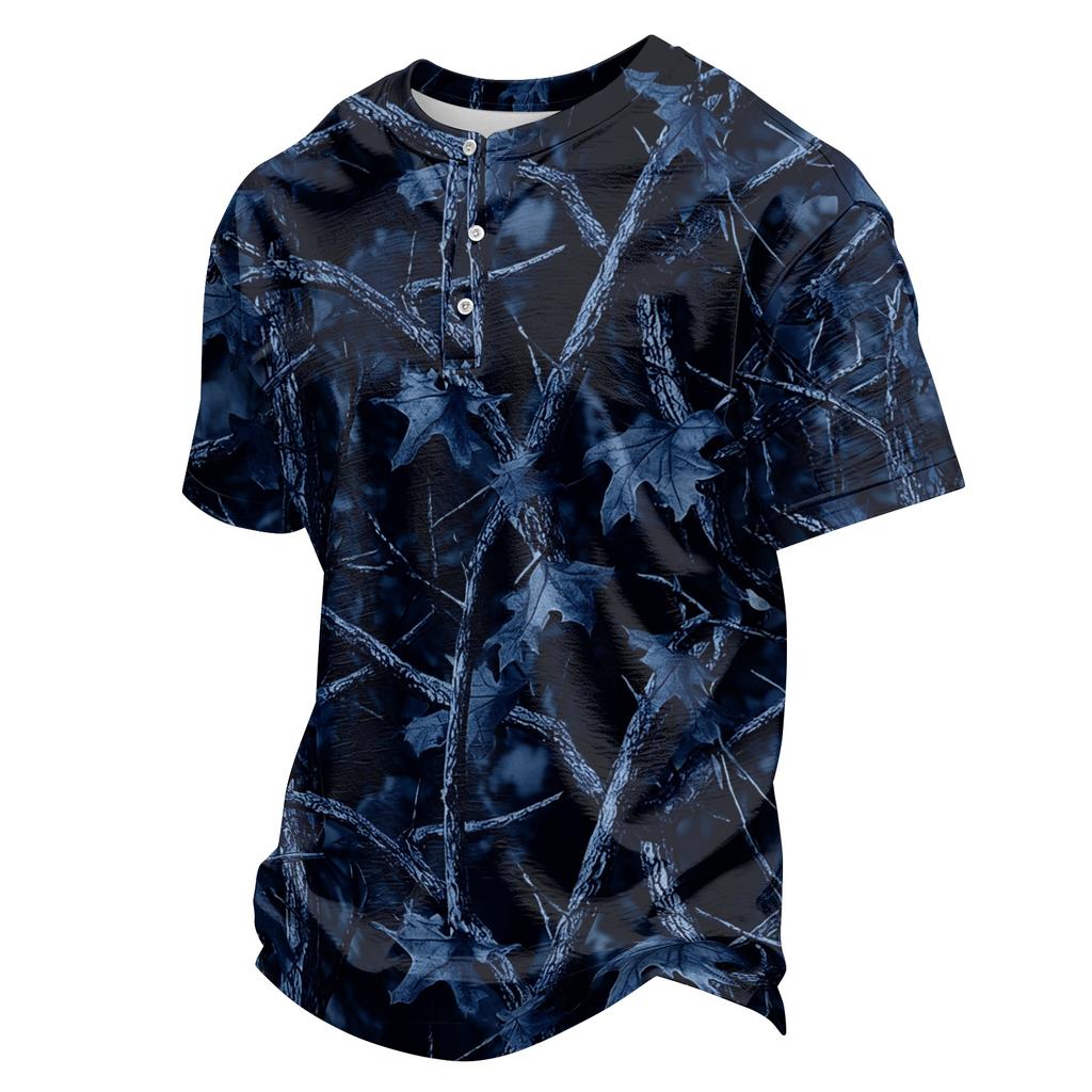 Herren Casual Hemd mit Knöpfen Kurzarm Leicht Atmungsaktiv Camouflage-Print