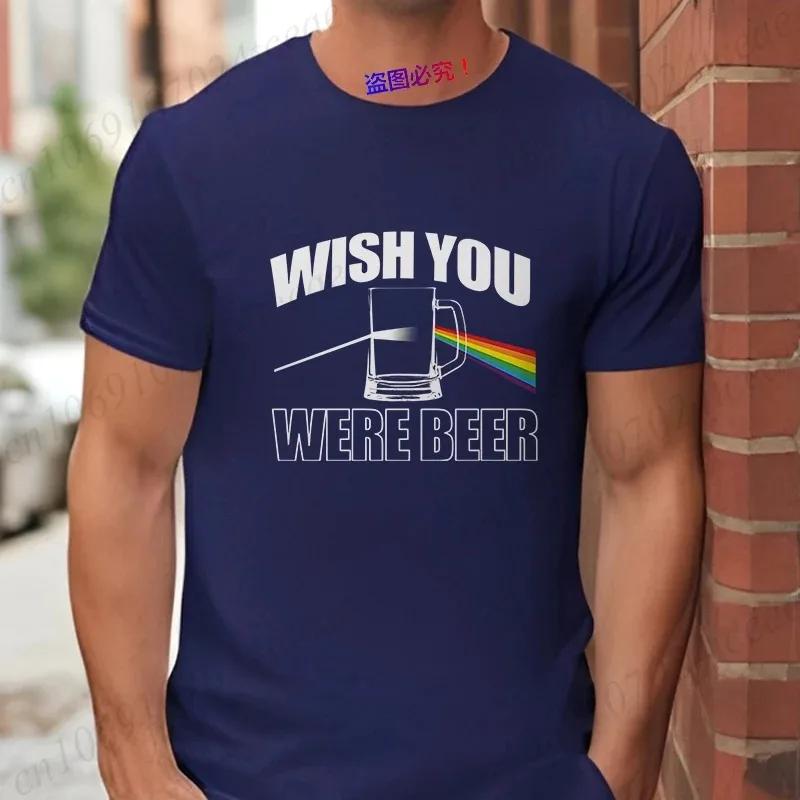 Fashion Wish You Were Beer Letter Print T-shirt Funny T Shirt for Unisex Rainbow Beer Glass Pattern Tops Summer Casual Party Tops