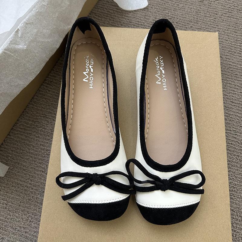 French Splicing Bow Shallow Mouth Gentle with Skirt Single Shoes 2025 New Spring and Autumn Beanie Shoes Fashion Shoes