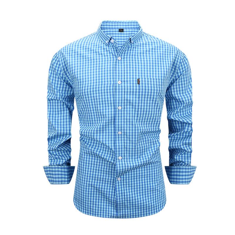 Men's Cross-Border Autumn/Winter Plaid Cotton Long-Sleeve Casual Business Shirt