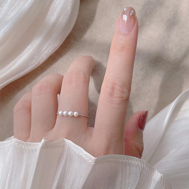 Elegant Korean Style Open Square Pearl Ring for Women - Trendy Index Finger Accessory Adjustable Open