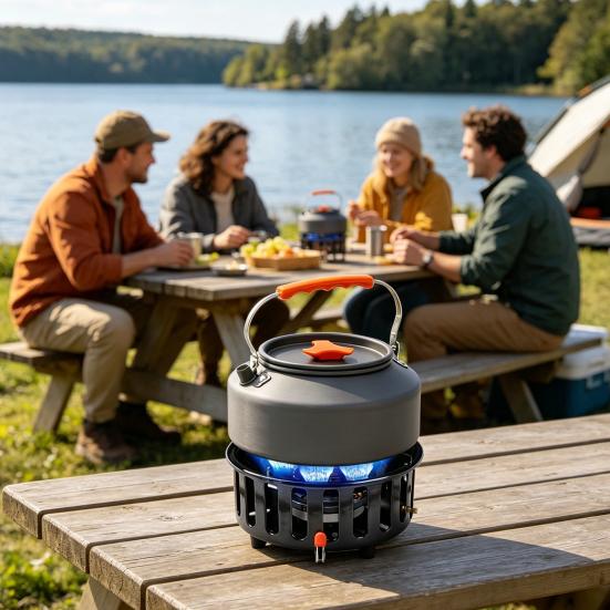 Propanbrenner Winddicht Outdoor Gasherd 72000 BTU Hohe Leistung Tragbarer Campingkocher mit 3 Adaptern Tragetasche 1,5M