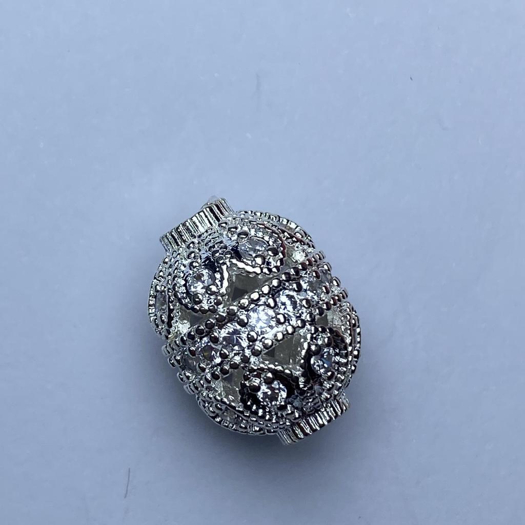Oval Large-Hole Barrel Beads with Cubic Zirconia and Crystal for Stringing, Pendants, and Spacers
