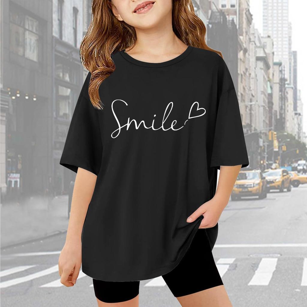 Kids Cute Fashion Short Sleeve Round Neck Floral Printed Casual T-Shirt Top