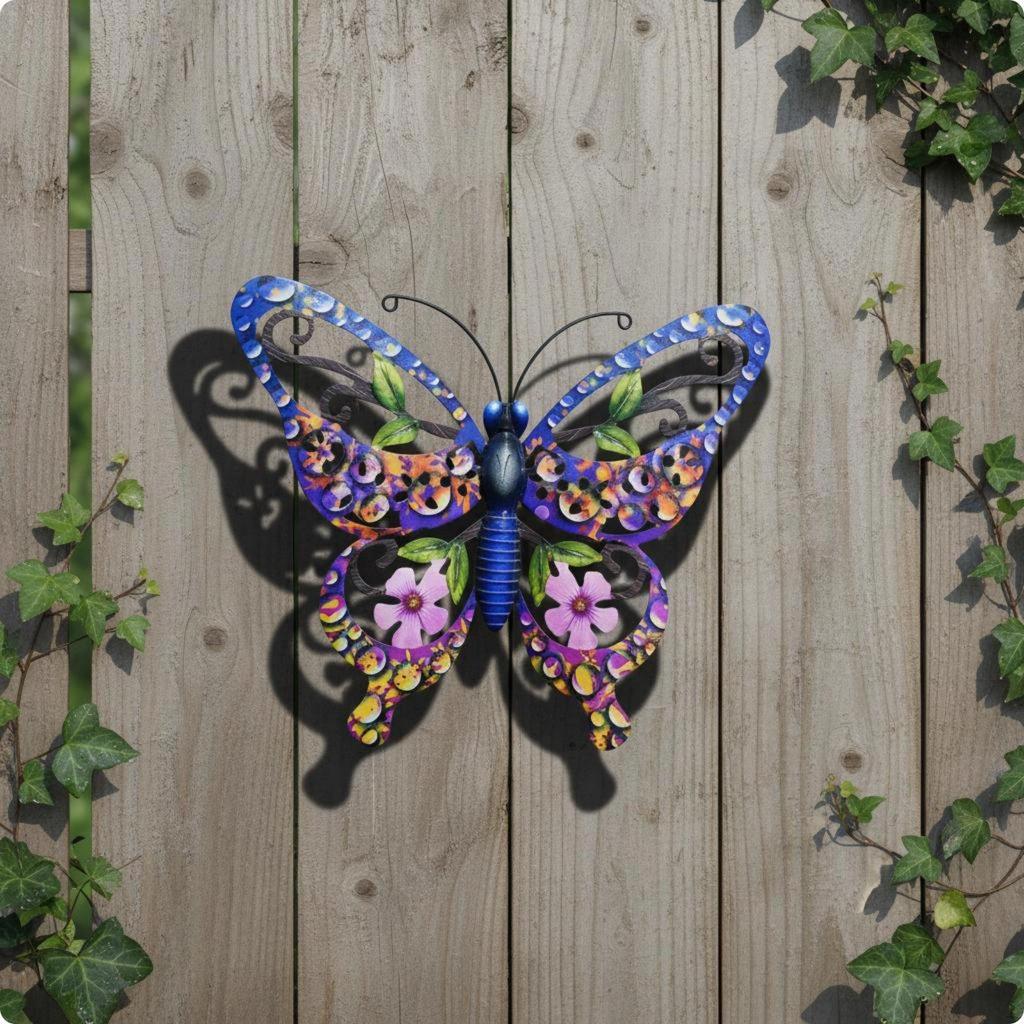 Stahl Schmetterling Wanddeko Erhöhter Körper 3D Dekoration Lackiertes Finish für Garten,