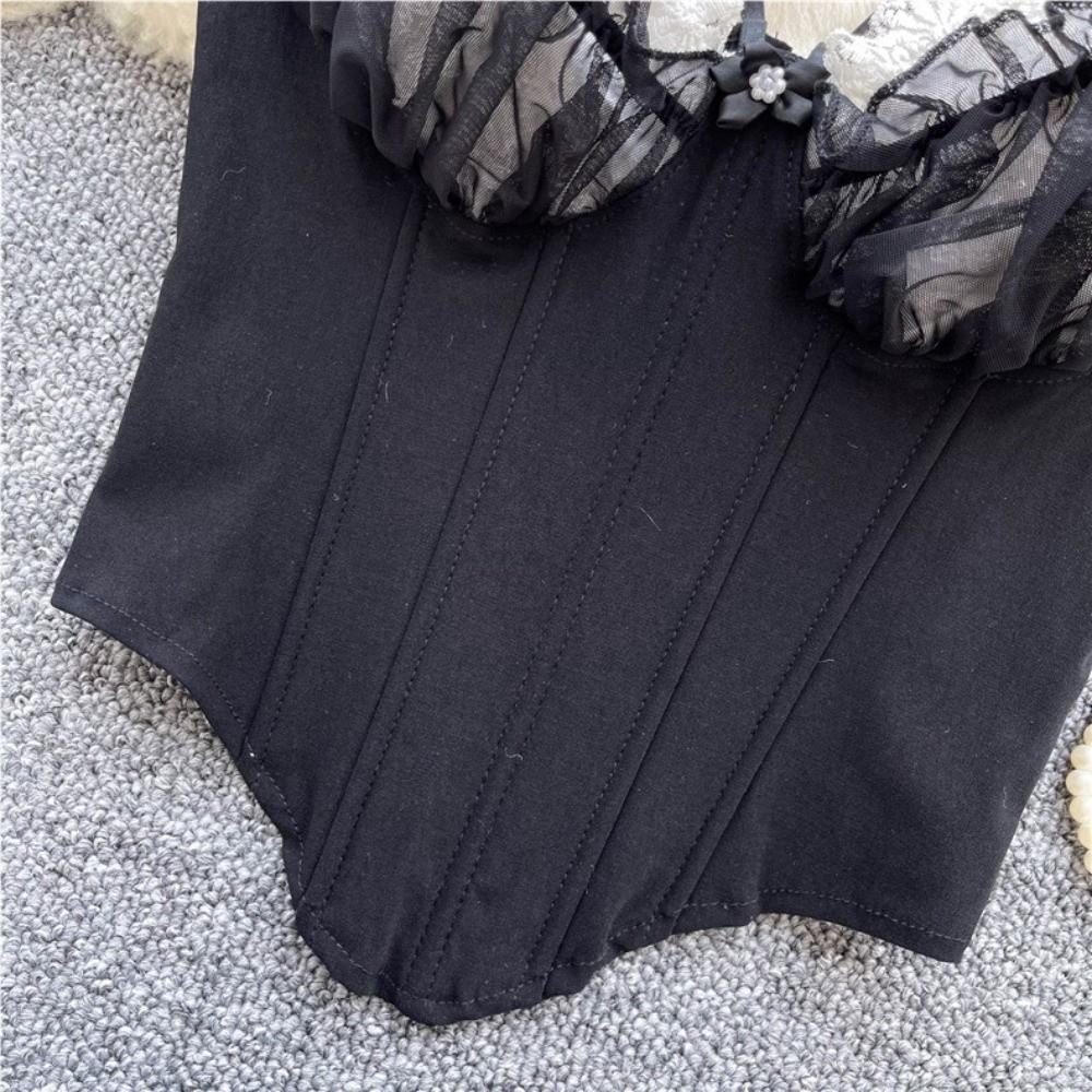 Ruffle Lace Corset Buckle Suspender Vest Spicy Girl Style Lace Flower Camisole  Spring Summer