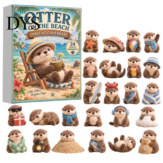 Festliche Tischdekoration Otter Adventskalender 2026, 24 Tage 2D Flache Acryl-Anhänger Weihnachten Otter Kalender Countdown-Kalender, Niedliche Cartoon-Figur