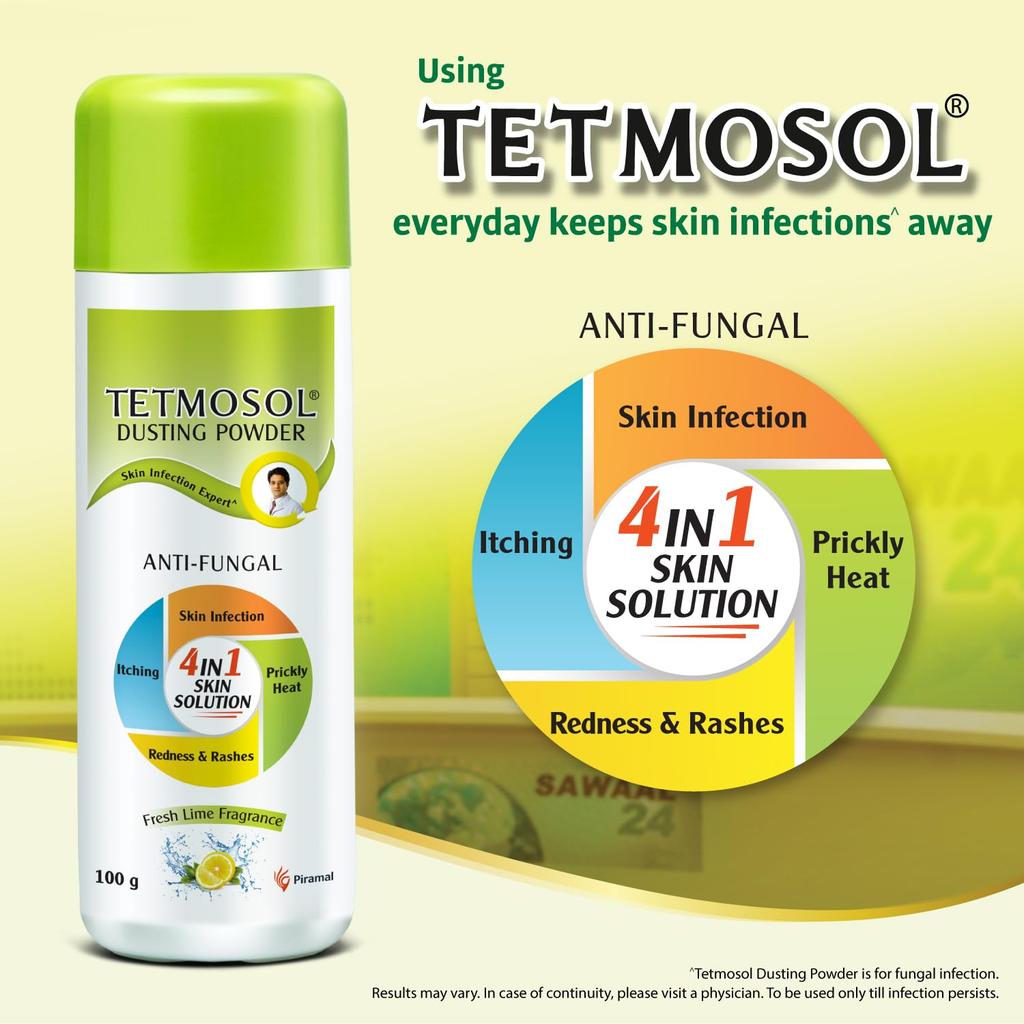 Tetmosol Anti-Fungal Dusting Powder Pack of 2 100g Each for Daily Itching and Skin Infection Relief