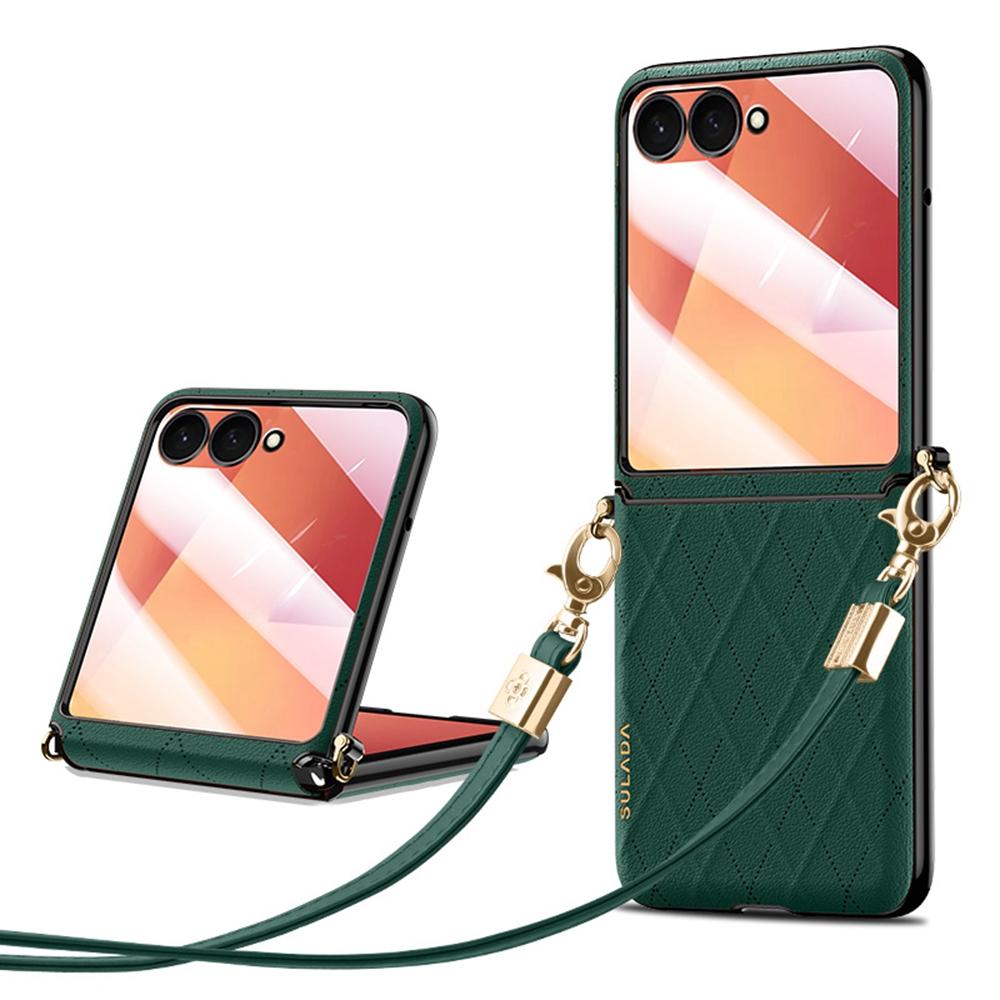 SULADA For Samsung Galaxy Z Flip7 5G Case Rhombus Leather+PC Phone Cover with Shoulder Strap