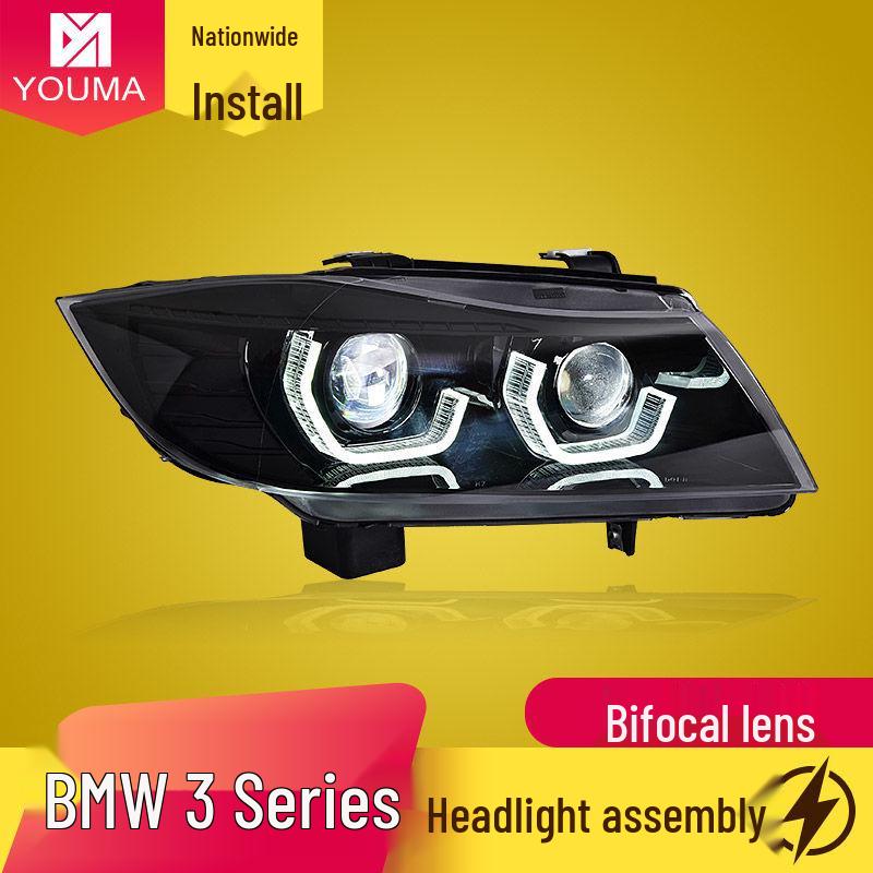 

BMW 3 Series E90 Headlight Assembly (2005-2012) with Upgraded LED Lens and Daytime Running Lights Pair Packaging