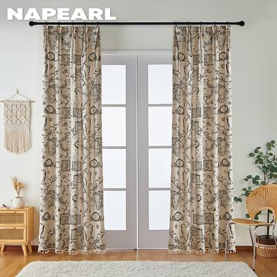 1 x Naparl Halbverdunkelungsvorhang, modisch, Retro, mit Quastenkante, dekorativ, 150 cm breit, für Fenster, Balkon, Wohnzimmer und Schlafzimmer, Heimdekoration
