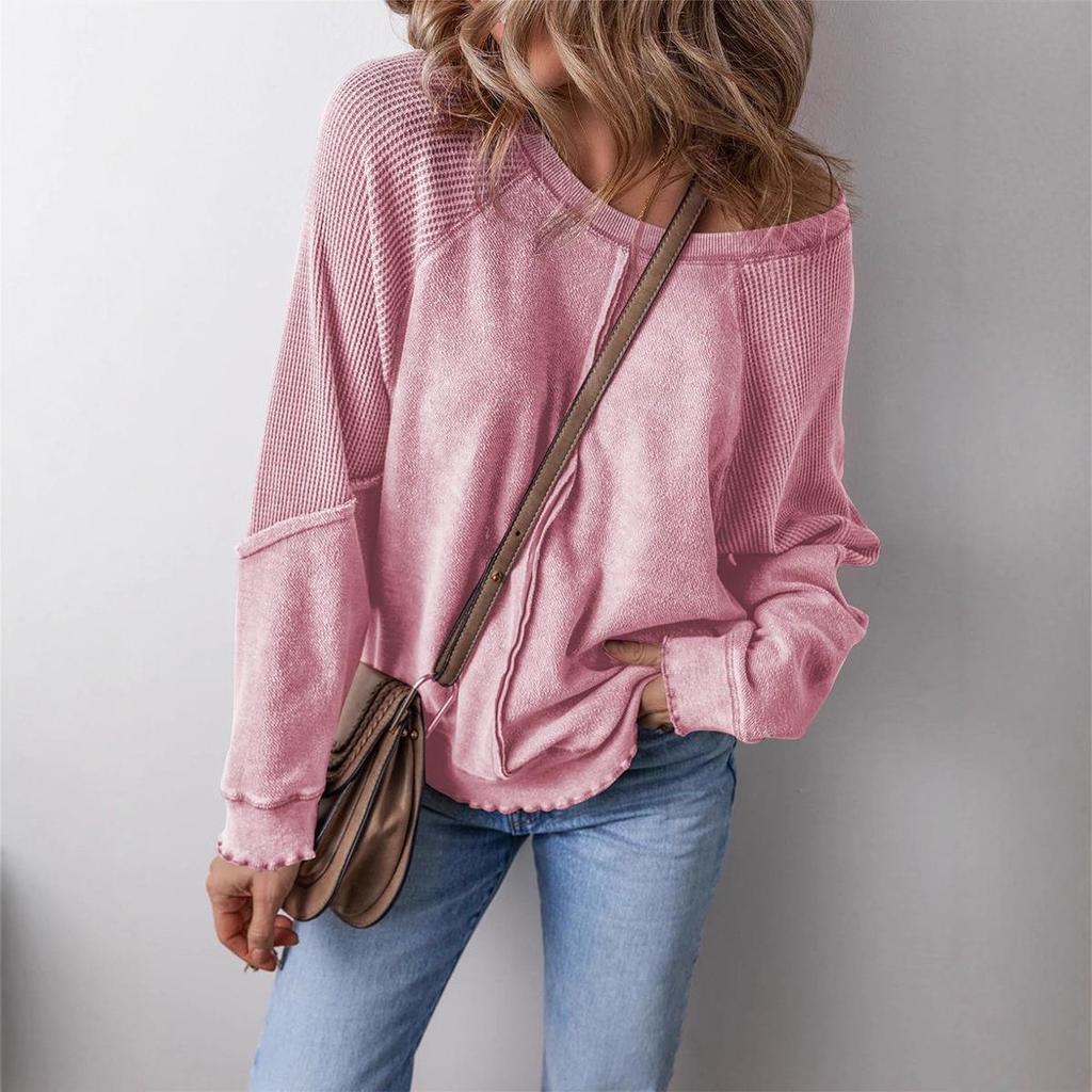 2025 Cross-border Loose Reverse Stitch Patchwork Long Sleeve Pullover Hoodie